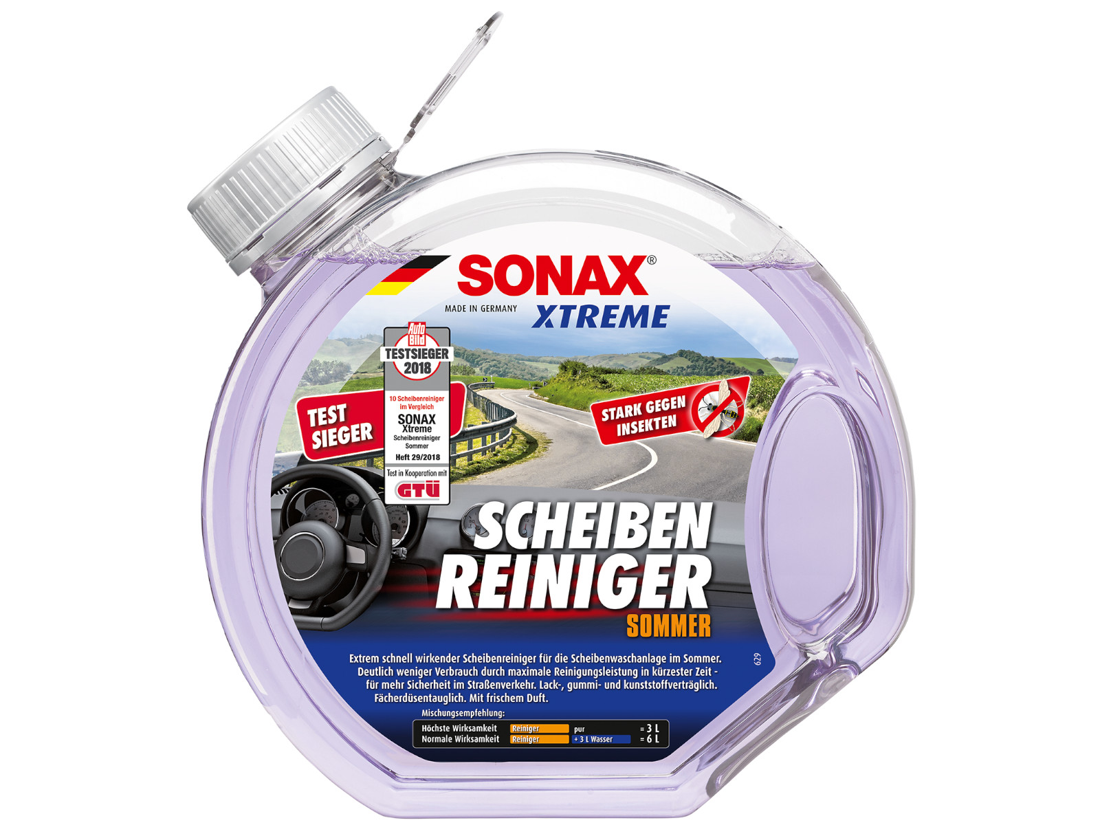 SONAX XTREME ScheibenReiniger Sommer Gebrauchsfertig, PET-Rundflasche 3  Ltr., Mischpaletten-Rechner